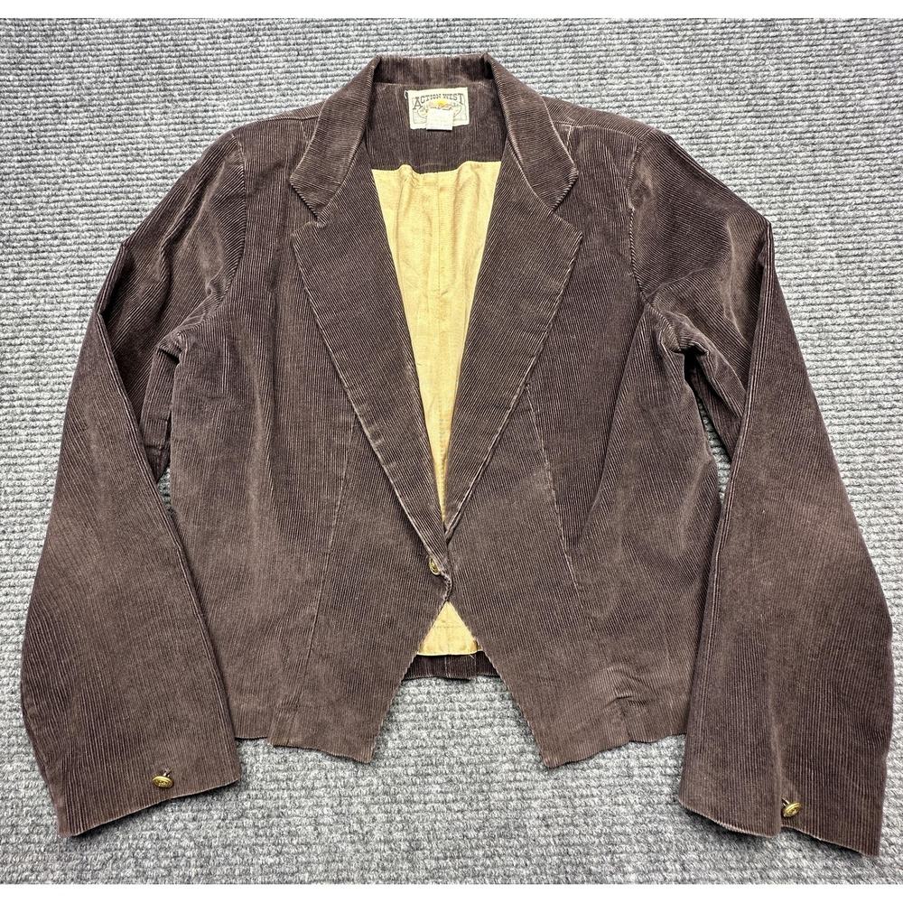Action West Jacket Womens 15-16 Brown Corduroy Western‎ Blazer Lined Button